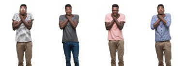 Kolaj Afrikalı-Amerikalı bir adam bağırarak farklı kıyafetler giyen ve çünkü boğmak acı kendi ellerimle öldürürüm. Sağlık sorunu. Yaralarından ve intihar kavramı.