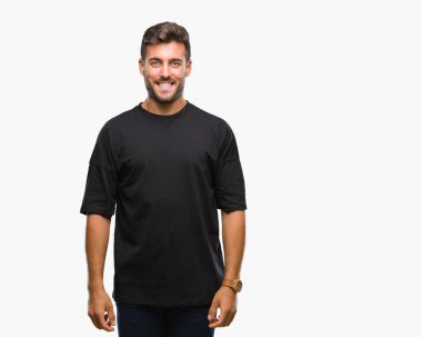 Yakışıklı delikanlı yüzünde mutlu ve güzel bir gülümseme ile izole arka plan üzerinde. Şanslı kişi.