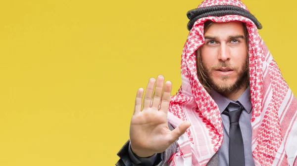 Ung Vacker Arabisk Man Med Långt Hår Bära Keffiyeh Över — Stockfoto