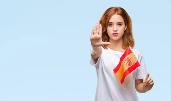 Jonge Mooie Vrouw Houdt Van Vlag Van Spanje Voeren Geïsoleerde — Stockfoto