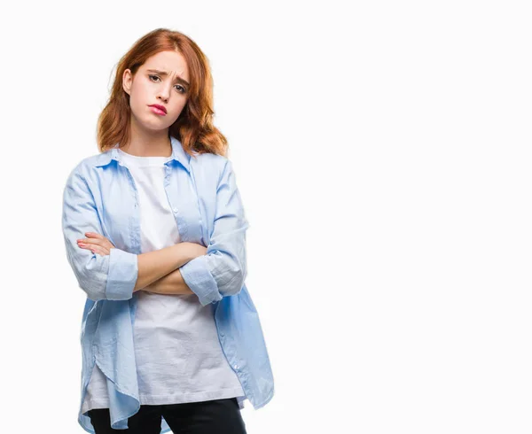 Joven Mujer Negocios Hermosa Sobre Fondo Aislado Escéptico Nervioso Desaprobando — Foto de Stock