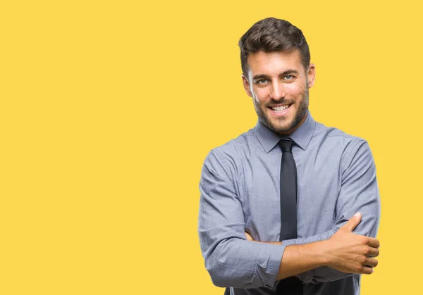 Jonge Knappe Zakenman Geïsoleerde Achtergrond Blij Gezicht Lachend Met Gekruiste — Stockfoto