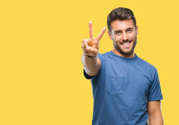 Mladý Pohledný Muž Izolovaném Pozadí Usmívající Kameru Ukazující Prsty Ukazující — Stock fotografie