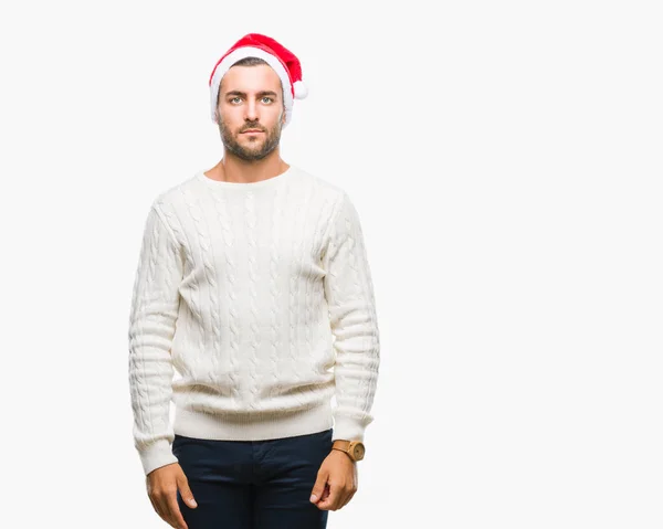 Giovane Bell Uomo Con Cappello Babbo Natale Sfondo Isolato Con — Foto Stock