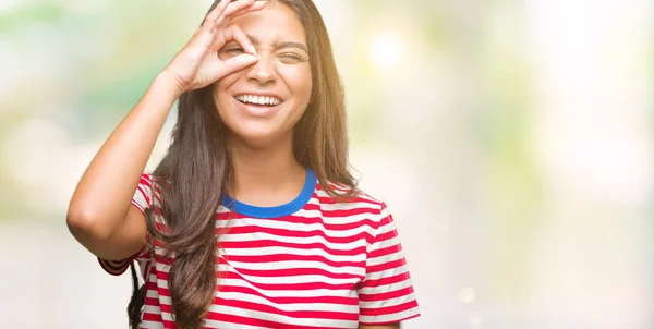 Jonge Mooie Arabische Vrouw Geïsoleerde Achtergrond Doen Gebaar Met Hand — Stockfoto