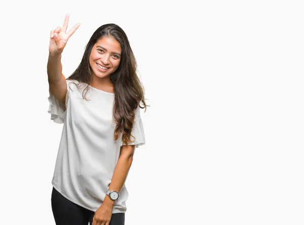 Junge Schöne Arabische Frau Über Isoliertem Hintergrund Lächelnd Mit Glücklichem — Stockfoto