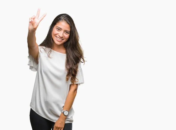 Jovem Bela Mulher Árabe Sobre Fundo Isolado Sorrindo Com Rosto — Fotografia de Stock