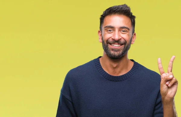 Homem Hispânico Adulto Sobre Fundo Isolado Sorrindo Com Rosto Feliz — Fotografia de Stock