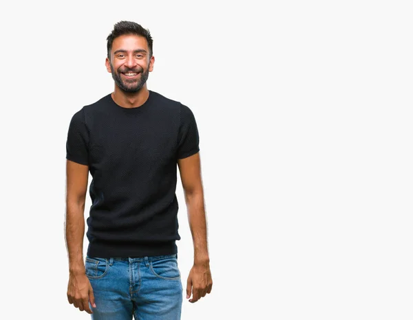 Homem Hispânico Adulto Sobre Fundo Isolado Com Sorriso Feliz Legal — Fotografia de Stock