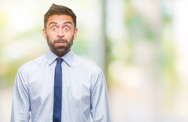 Hombre Negocios Hispano Adulto Sobre Fondo Aislado Soplando Mejillas Con — Foto de Stock