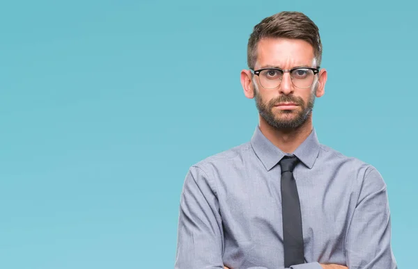 Joven Hombre Negocios Guapo Sobre Fondo Aislado Escéptico Nervioso Desaprobando — Foto de Stock