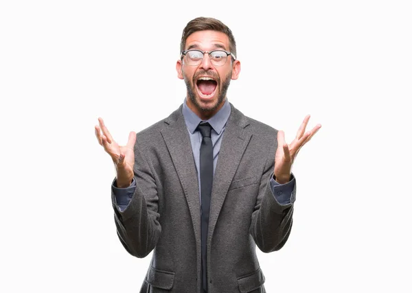 Joven Hombre Negocios Guapo Sobre Fondo Aislado Celebrando Loco Sorprendido —  Fotos de Stock