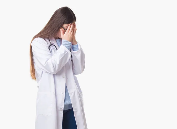 Young Chinese Doctor Woman Isolated Background Sad Expression Covering Face — Stock Photo, Image