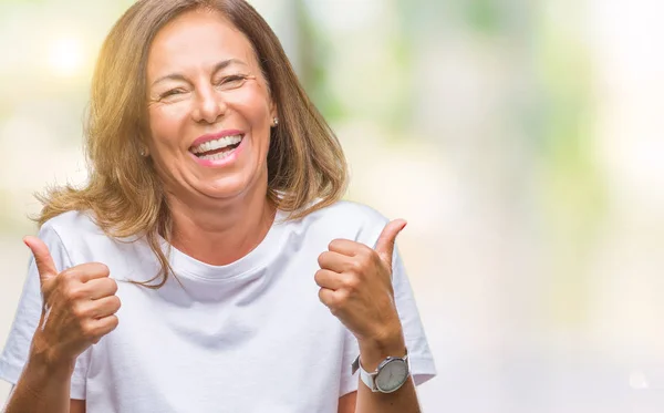 Middelaldrende Eldre Hispanic Kvinne Isolert Bakgrunnssuksess Tegn Gjør Positiv Gest – stockfoto