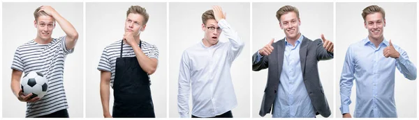 Collage Snygg Blond Man Bär Olika Outifits — Stockfoto