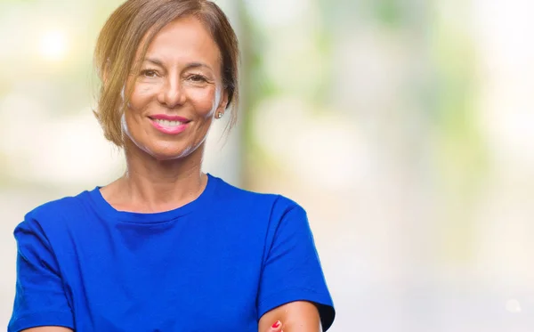 Mujer Hispana Mayor Mediana Edad Sobre Fondo Aislado Rostro Feliz —  Fotos de Stock