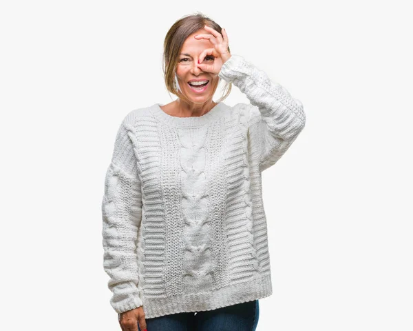 Middle Age Senior Hispanic Woman Wearing Winter Sweater Isolated Background — Stock Photo, Image