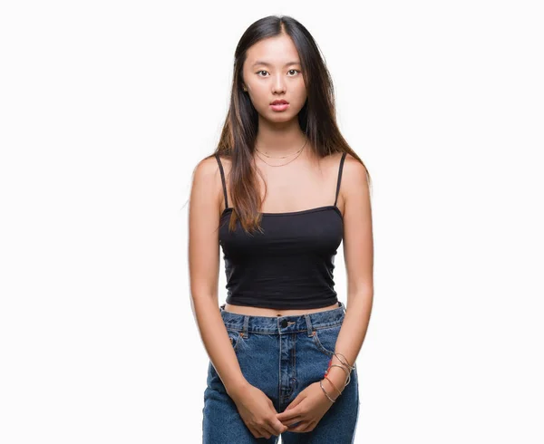 Jeune Femme Asiatique Sur Fond Isolé Avec Une Expression Sérieuse — Photo