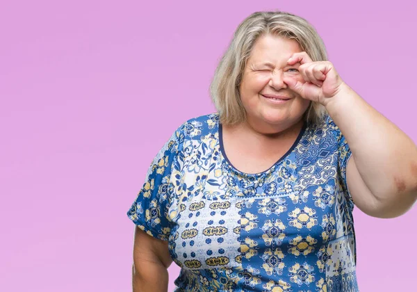 Senior Size Caucasian Woman Isolated Background Doing Gesture Hand Smiling — Stock Photo, Image