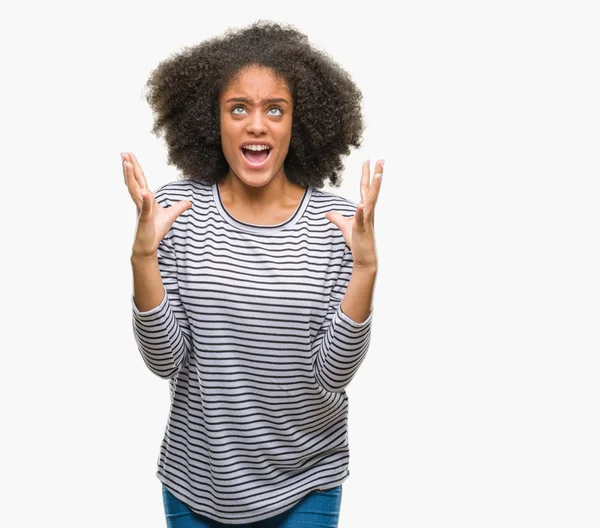 Young Afro American Woman Isolated Background Crazy Mad Shouting Yelling — Stock Photo, Image
