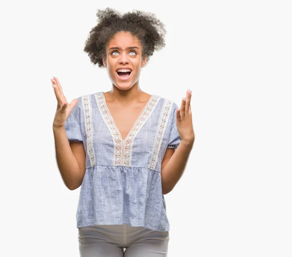 Young Afro American Woman Isolated Background Crazy Mad Shouting Yelling — Stock Photo, Image