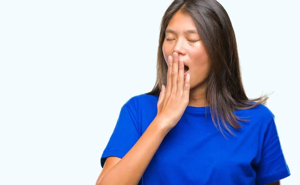 Young Asian Woman Isolated Background Bored Yawning Tired Covering Mouth — Stock Photo, Image