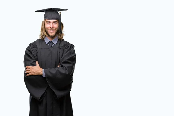 Joven Hombre Guapo Graduado Con Pelo Largo Sobre Fondo Aislado —  Fotos de Stock