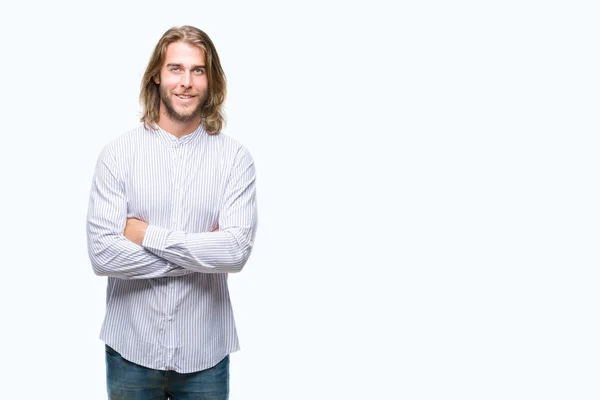 Joven Hombre Guapo Con Pelo Largo Sobre Fondo Aislado Cara — Foto de Stock