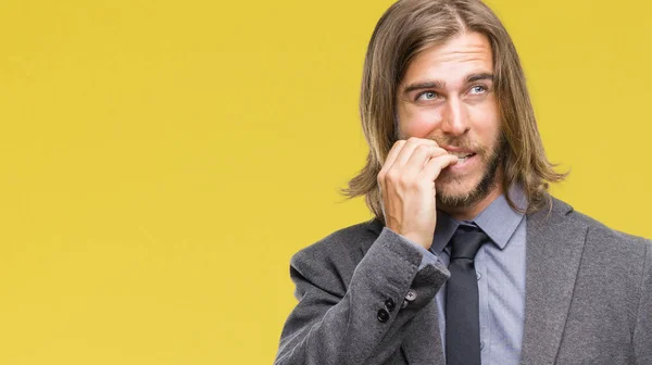 Young Handsome Business Man Long Hair Isolated Background Looking Stressed — Stock Photo, Image