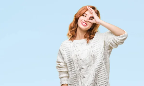 Young Beautiful Woman Isolated Background Wearing Winter Sweater Doing Gesture — Stock Photo, Image