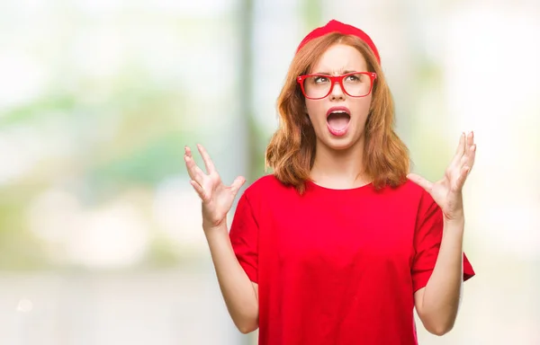 Young Beautiful Woman Isolated Background Crazy Mad Shouting Yelling Aggressive — Stock Photo, Image