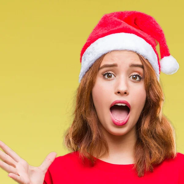 Giovane Bella Donna Sfondo Isolato Indossando Cappello Natale Che Celebra — Foto Stock