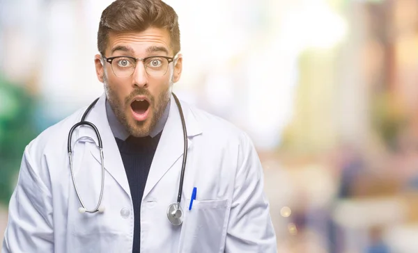 Young Handsome Doctor Man Isolated Background Afraid Shocked Surprise Expression — Stock Photo, Image