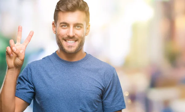 Joven Hombre Guapo Sobre Fondo Aislado Mostrando Señalando Hacia Arriba — Foto de Stock