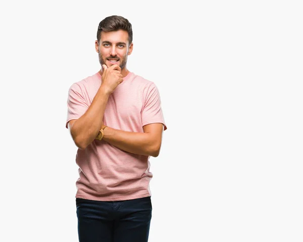 Joven Hombre Guapo Sobre Fondo Aislado Mirando Confiado Cámara Con — Foto de Stock