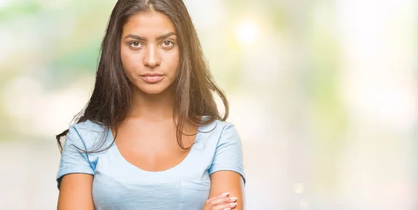 Joven Mujer Árabe Hermosa Sobre Fondo Aislado Escéptico Nervioso Desaprobando — Foto de Stock