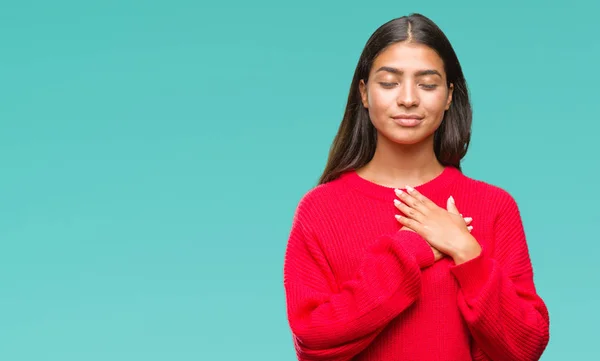 Jovem Mulher Árabe Bonita Vestindo Camisola Inverno Sobre Fundo Isolado — Fotografia de Stock