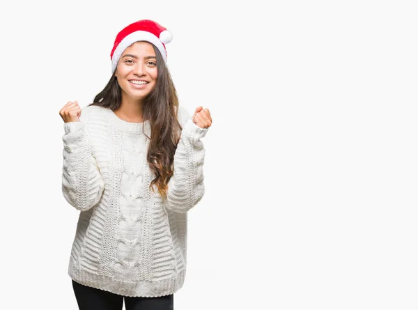 Junge Arabische Frau Mit Weihnachtsmütze Über Isoliertem Hintergrund Die Überrascht — Stockfoto