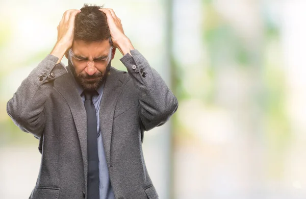 Adult Hispanic Business Man Isolated Background Suffering Headache Desperate Stressed — Stock Photo, Image