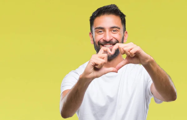 Hombre Hispano Adulto Sobre Fondo Aislado Sonriendo Amor Mostrando Símbolo —  Fotos de Stock