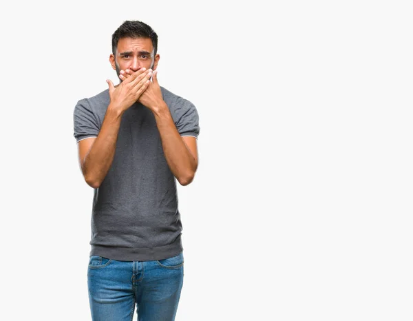 Vuxen Spansktalande Man Över Isolerade Bakgrund Chockad Som Täcker Munnen — Stockfoto