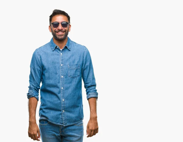 Adult Hispanic Man Wearing Sunglasses Isolated Background Happy Cool Smile — Stock Photo, Image