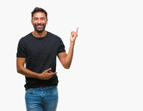 Adult Hispanic Man Isolated Background Big Smile Face Pointing Hand — Stock Photo, Image