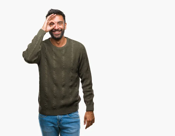 Hombre Hispano Adulto Vistiendo Suéter Invierno Sobre Fondo Aislado Haciendo —  Fotos de Stock
