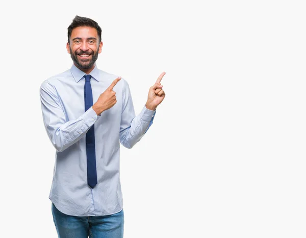 Homem Negócios Hispânico Adulto Sobre Fundo Isolado Sorrindo Olhando Para — Fotografia de Stock