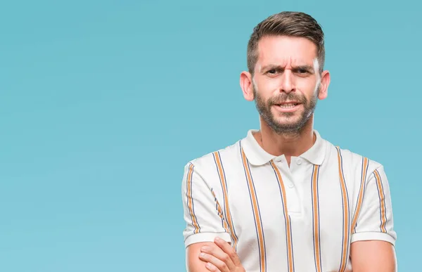 Joven Hombre Guapo Sobre Fondo Aislado Escéptico Nervioso Desaprobando Expresión —  Fotos de Stock