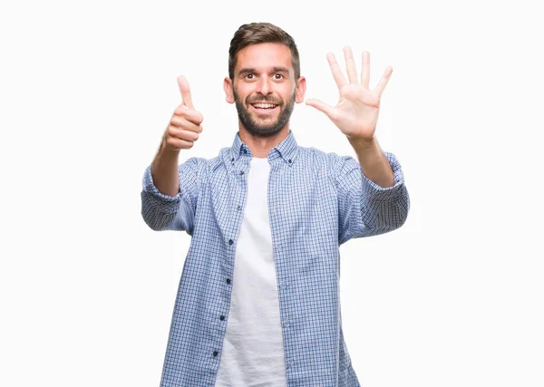 Young Handsome Man Wearing White Shirt Isolated Background Showing Pointing — Stock Photo, Image