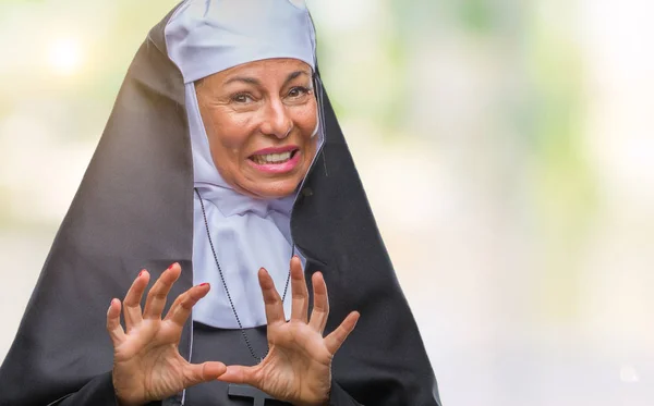 Middle Age Senior Christian Catholic Nun Woman Isolated Background Disgusted — Stock Photo, Image