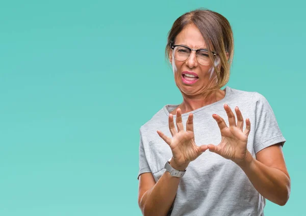 Mulher Hispânica Meia Idade Usando Óculos Sobre Fundo Isolado Expressão — Fotografia de Stock