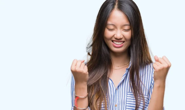 Mujer Asiática Joven Sobre Fondo Aislado Muy Feliz Emocionado Haciendo — Foto de Stock